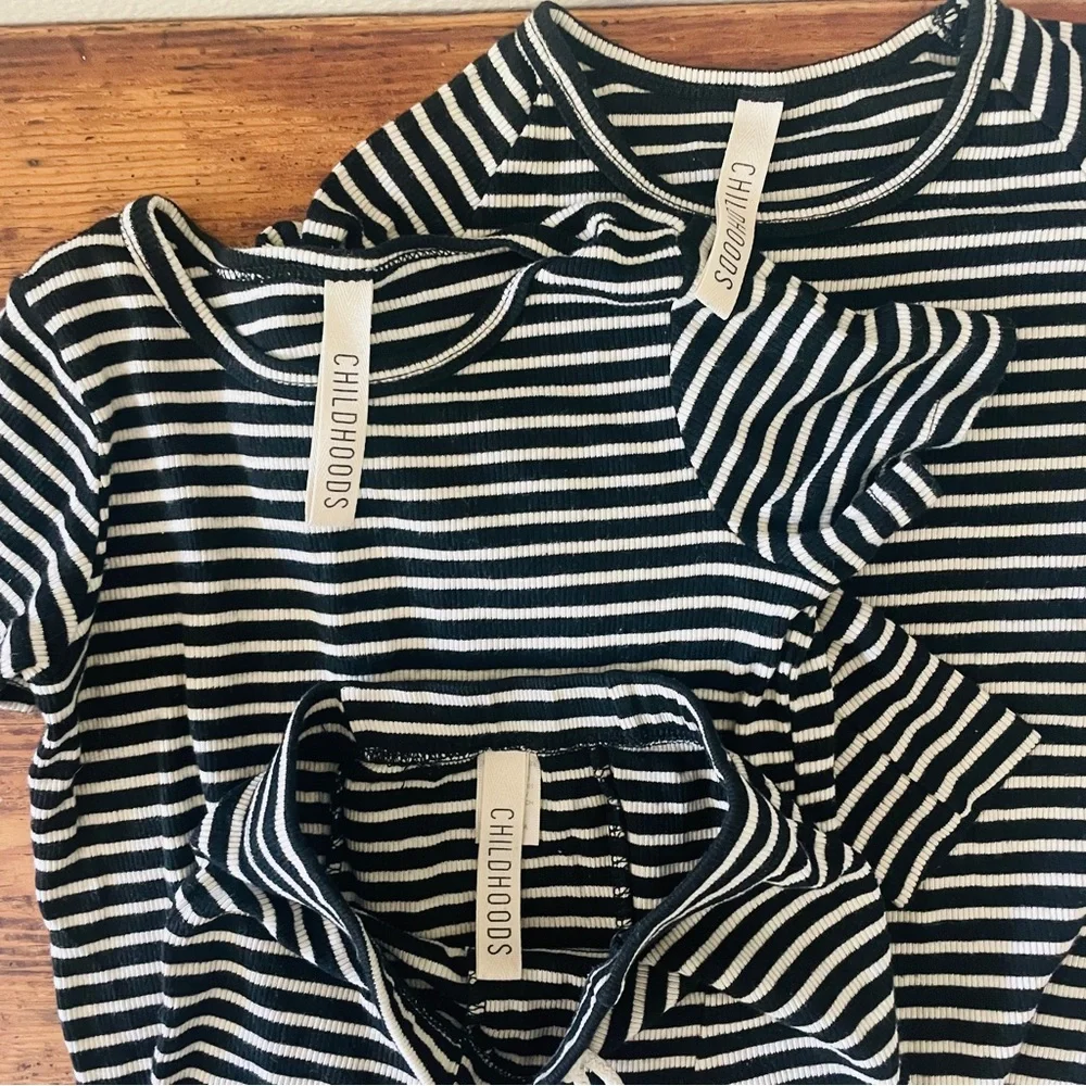 3 Piece Bundle - Black and Beige Cream Striped Childhoods Tops & Shorts - Picture 2 of 10